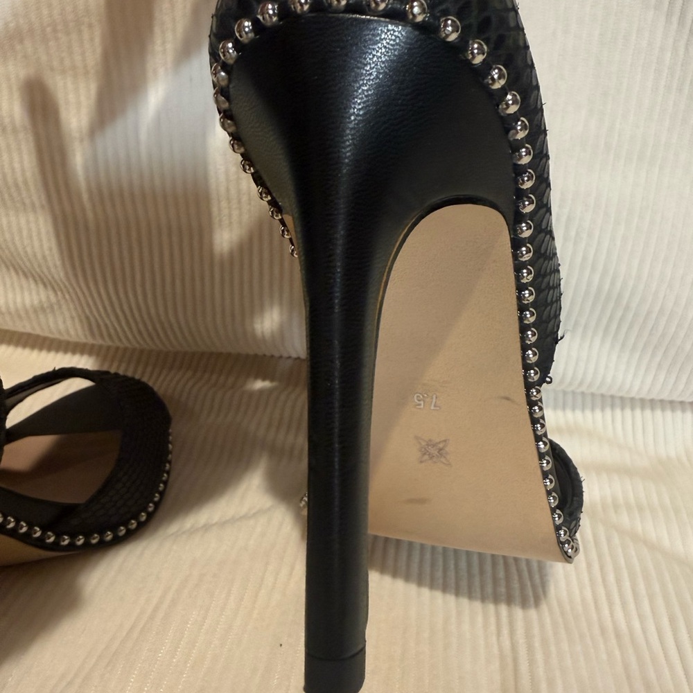 BCBGeneration Jessika Black Stud-Trim Ankle-Strap High Heel Sandal - Picture 9 of 9